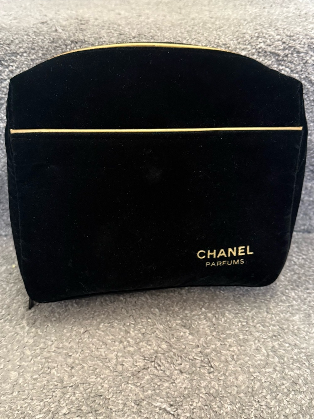 CHANEL Black Velvet Cosmetic Pouch with Gold Trim - Picture 2 of 4